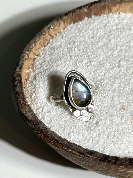 Mini Blue Silver Labradorite Ring - Size 5