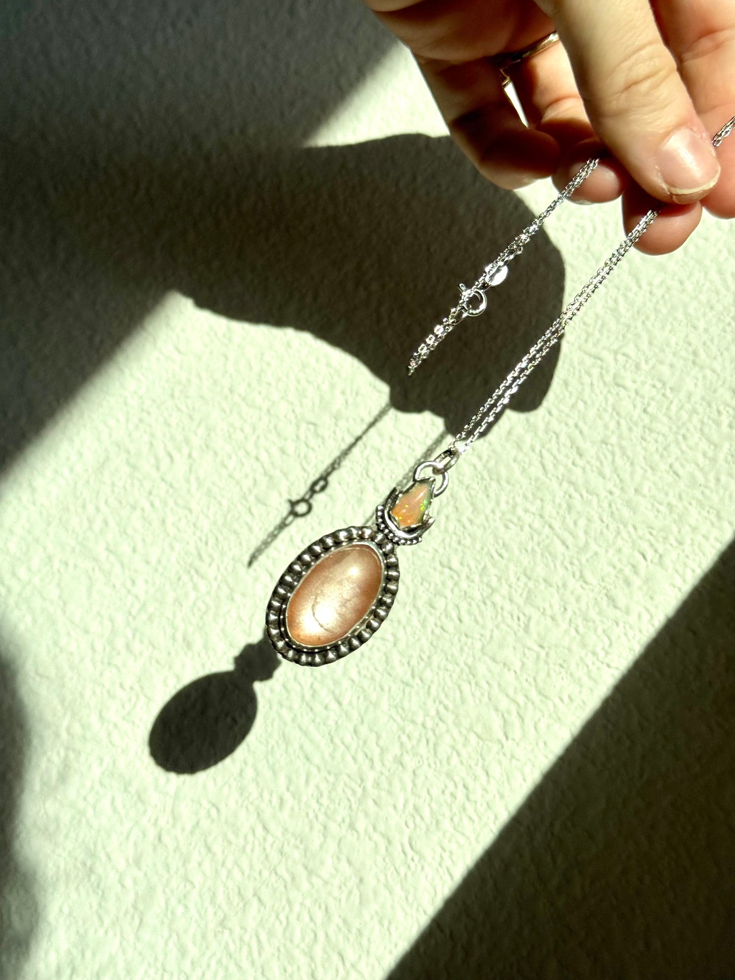 Peach Moonstone/ Opal Necklace w/ Chain 164