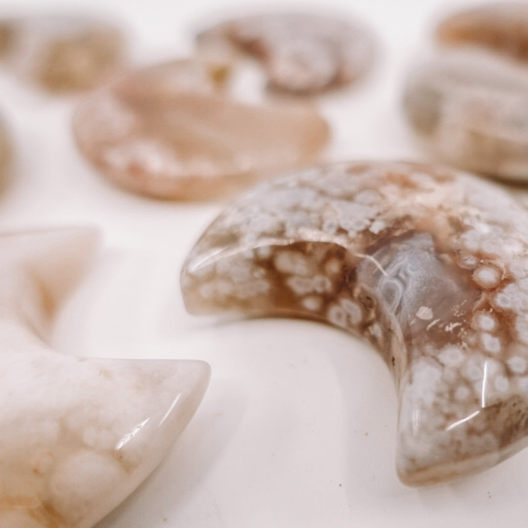 Flower Agate Shaped Moons - Nurturing Divine Feminine Energy