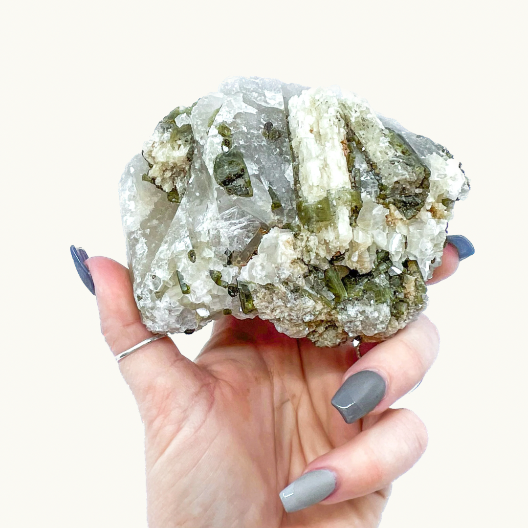 Smoky Quartz with Albite and Green Tourmaline