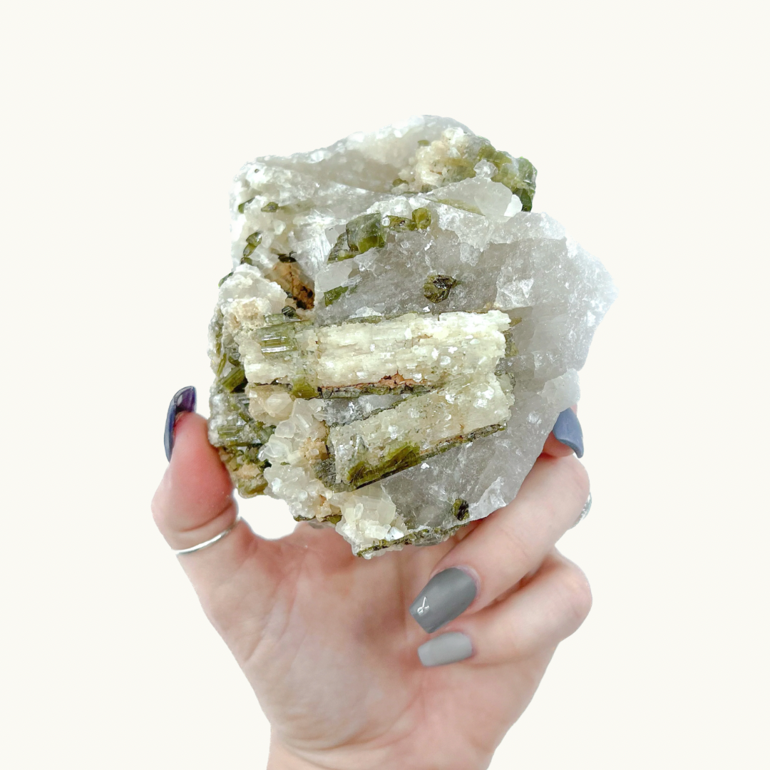 Smoky Quartz with Albite and Green Tourmaline
