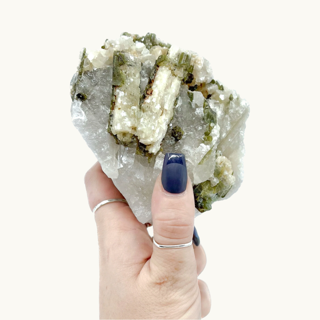 Smoky Quartz with Albite and Green Tourmaline