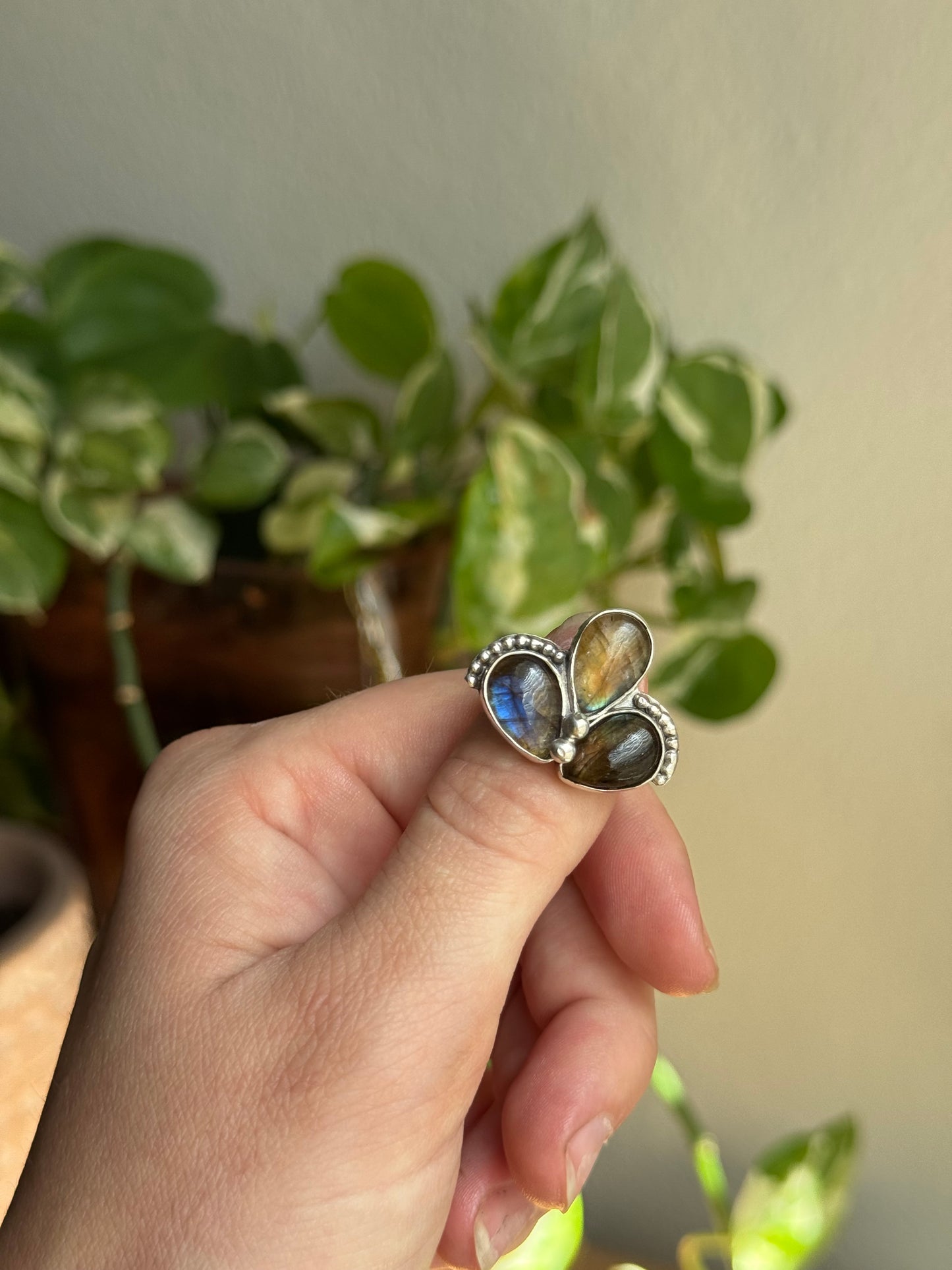 3 Stone Labradorite Ring