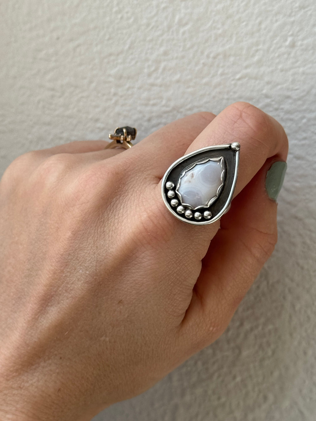 Ocean Jasper Teardrop Ring Sz 9