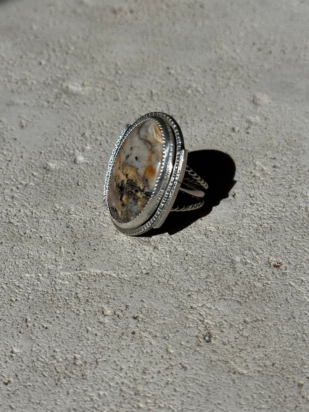 3 Band Dendritic Agate Ring Sz 8