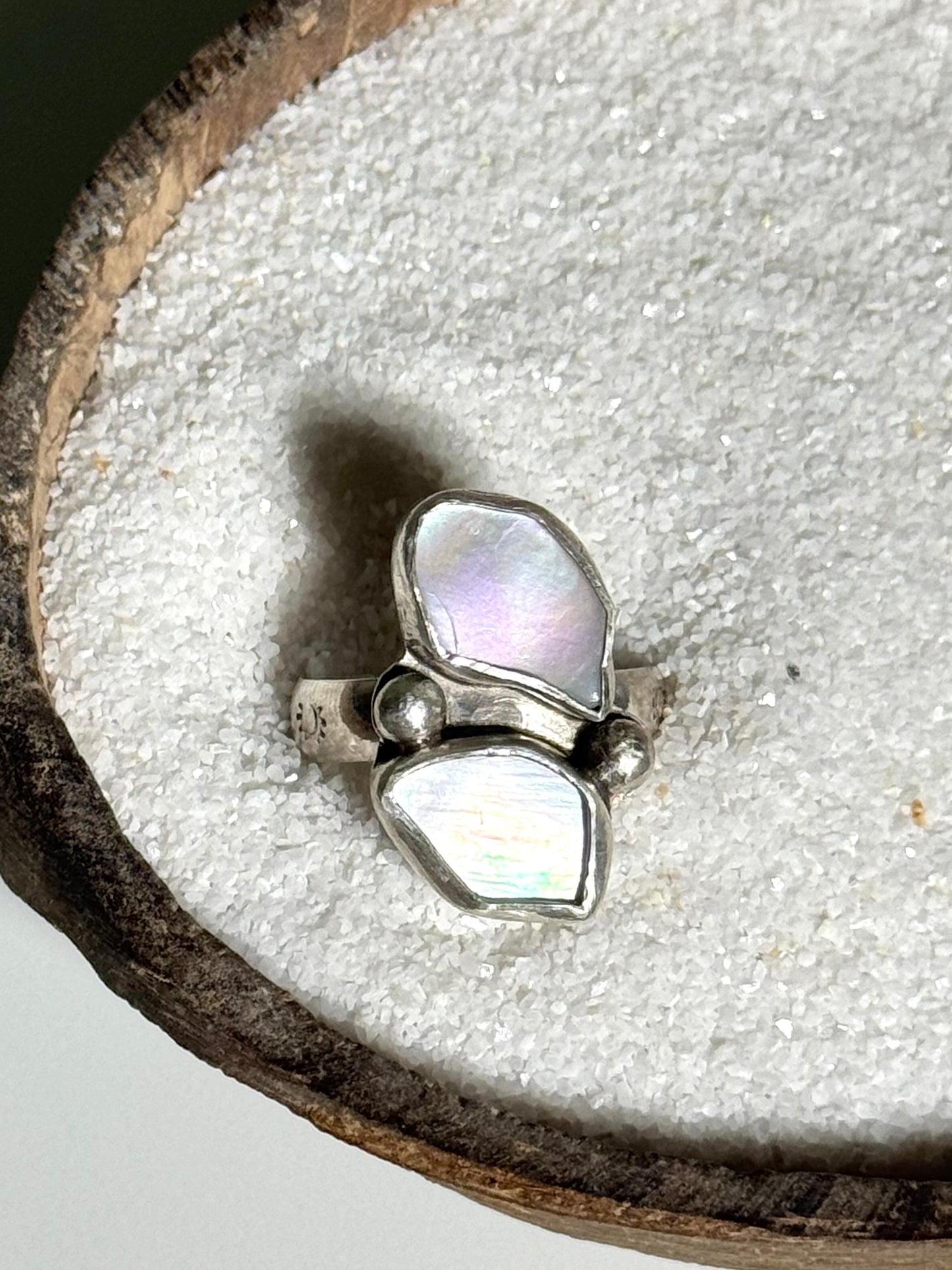 2 Stone Mother of Pearl Ring Size 8