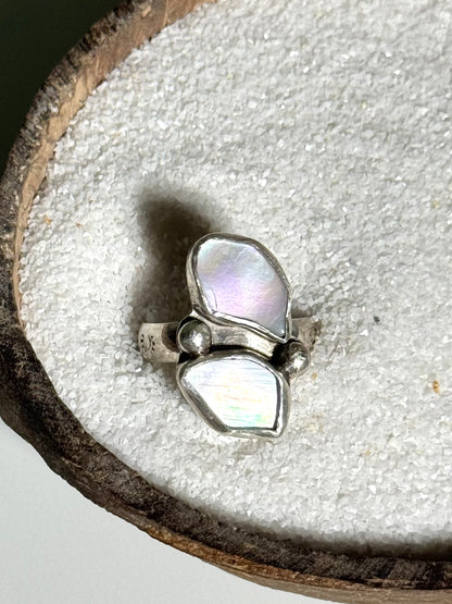 2 Stone Mother of Pearl Ring Size 8