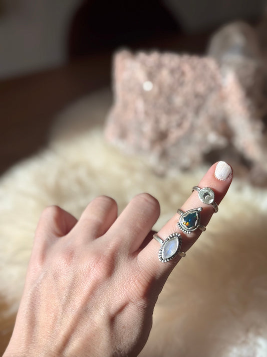 Black Opal Teardrop Ring - Size 6