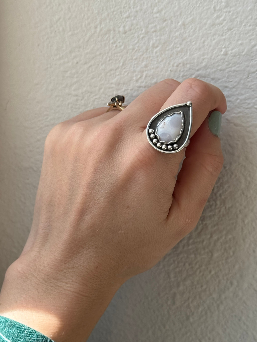 Ocean Jasper Teardrop Ring Sz 9