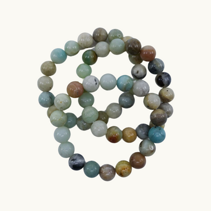 Amazonite Beaded Bracelets - Embrace your truth with our Amazonite bracelets, known as the stone of truth and courage. Associated with the Heart and Throat chakras, Amazonite enhances communication and emotional healing. Available in 8mm and 10mm sizes, each bracelet is uniquely chosen for you.