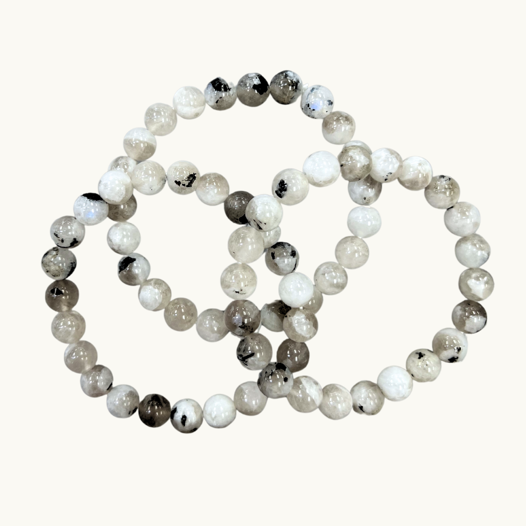 Rainbow Moonstone w/ Black Tourmaline Bracelet