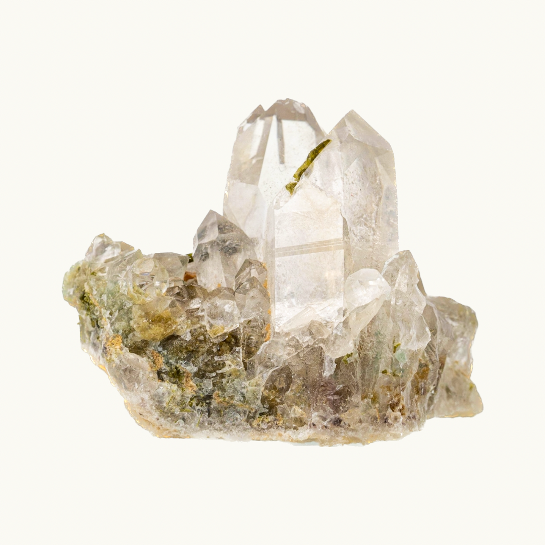Epidote in Quartz - Available in small and large sizes: Small 1.5" x 1", Large 2.5" x 1.5