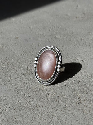 Peach Moonstone / Sunstone Ring Sz 8