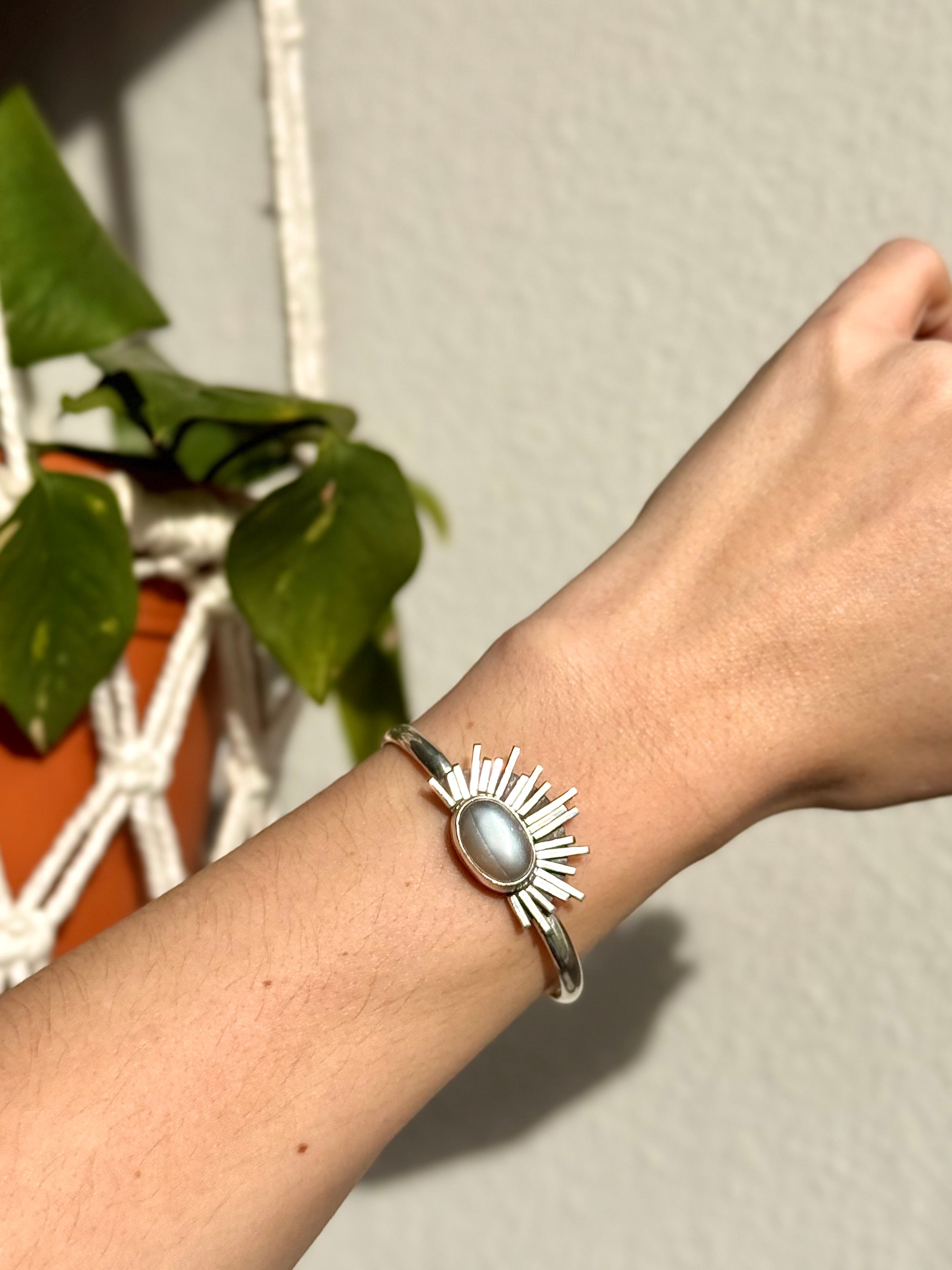 Sun Burst Cuff - Gray Moonstone – Juniper Stones