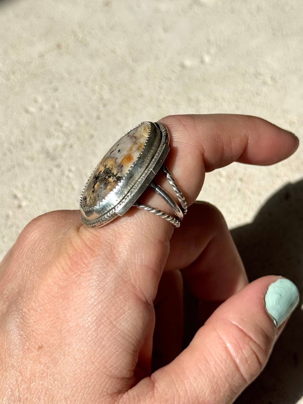 3 Band Dendritic Agate Ring Sz 8