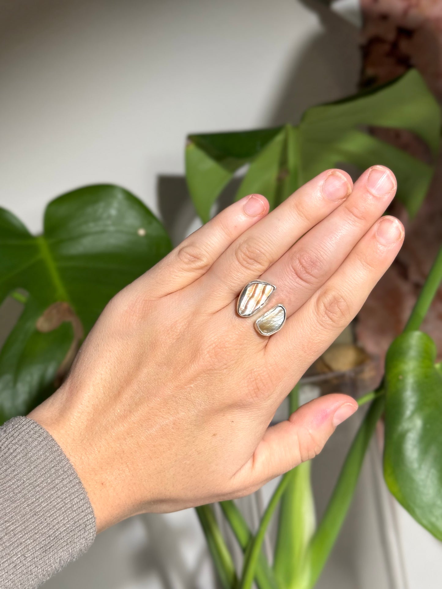 Adjustable Double Mother of Pearl Ring | Size 6-8
