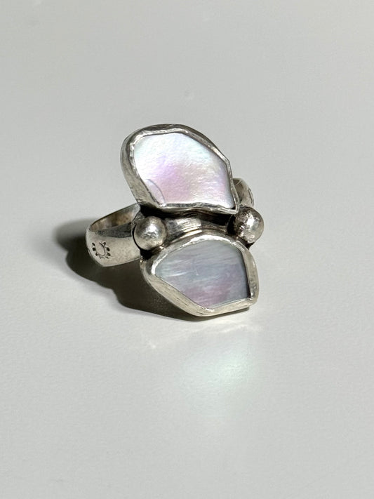 2 Stone Mother of Pearl Ring Size 8