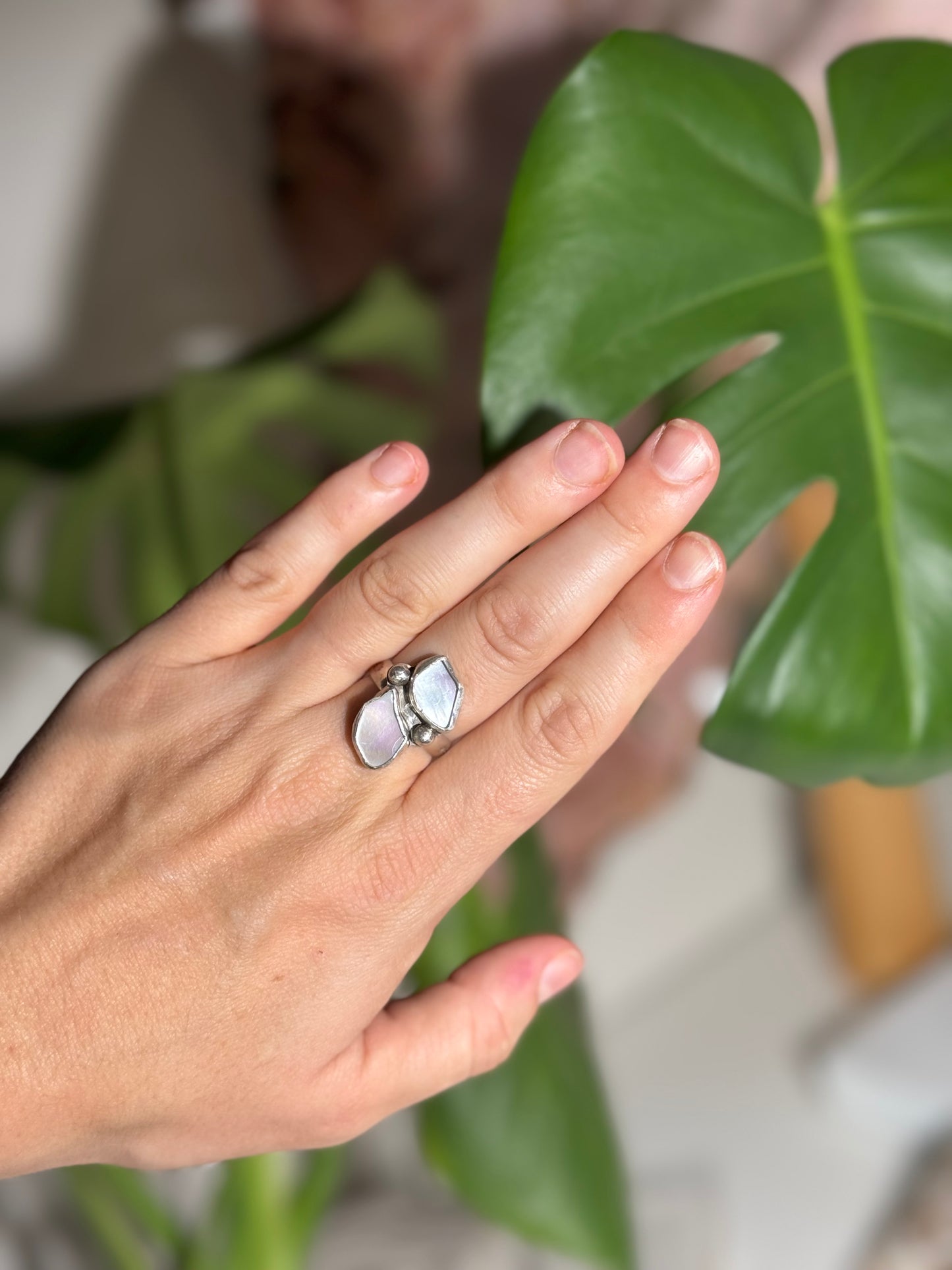 2 Stone Mother of Pearl Ring Size 8