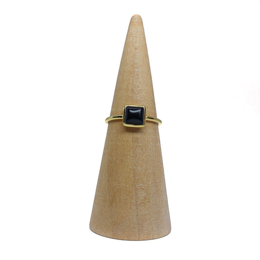 Size 7 and 8 Black Onyx gold ring representing mental discipline and protection. Shop now