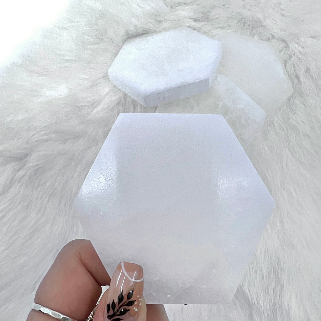 Hexagon Selenite Plate - Clear Energy Blocks