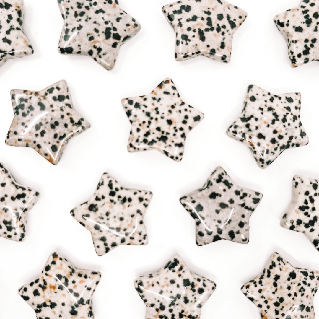 Mini crystal stars crafted from Howlite and Dalmatian Jasper