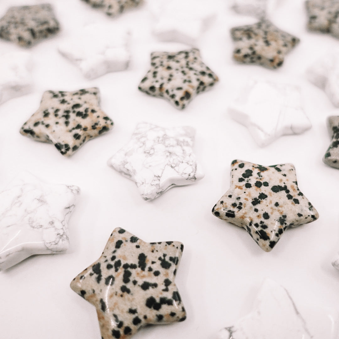 Mini crystal stars crafted from Howlite and Dalmatian Jasper