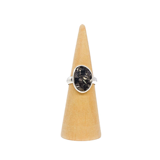 Elite Shungite ring representing spiritual light and self-healing. Pairs with Phenacite. Shop now for crystal jewelry!