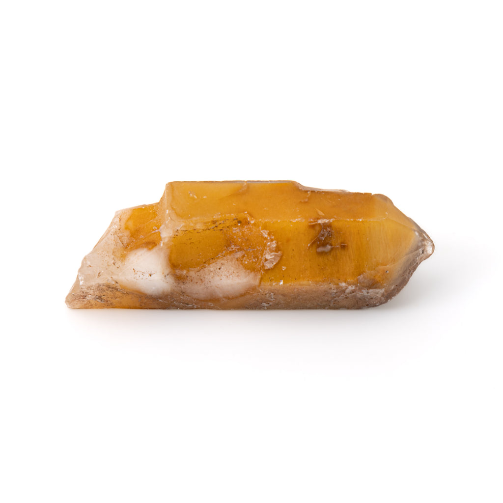 Vibrant orange-red-and-white Amphibole Quartz Raw Points, roughly measuring 1.5 inches, intuitively chosen crystals