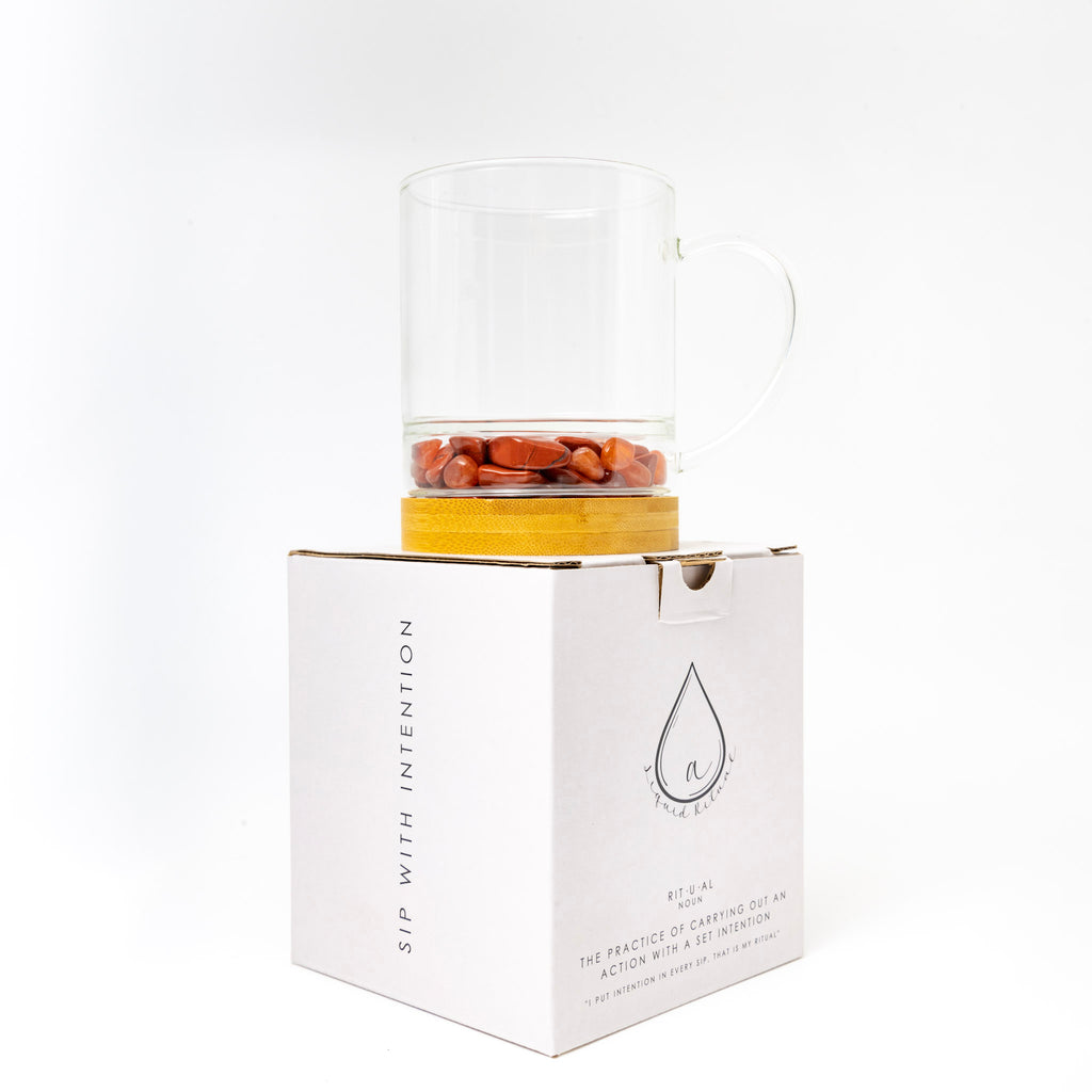 Crystal Mug for Confidence + Creativity with Carnelian and Red Jasper Crystalsu