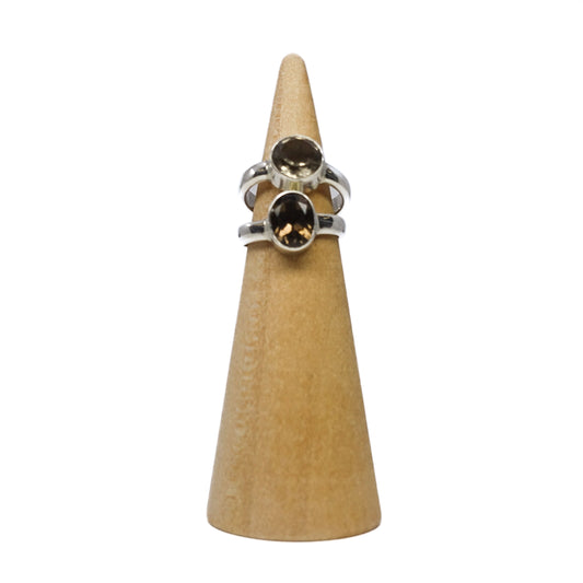 Faceted Smoky Quartz crystal jewelry ring representing grounding and manifestation. Pairs with Obsidian. Shop now!