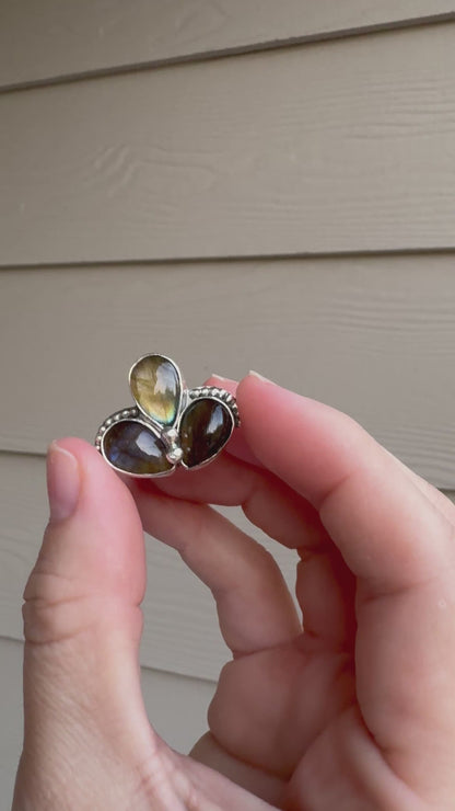 3 Stone Labradorite Ring