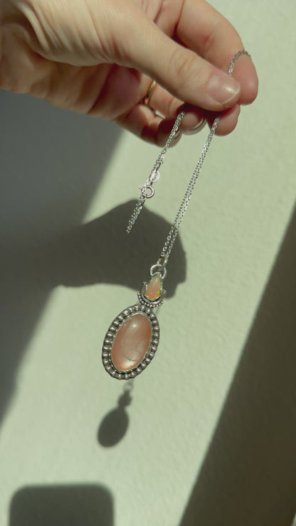 Peach Moonstone/ Opal Necklace w/ Chain 164