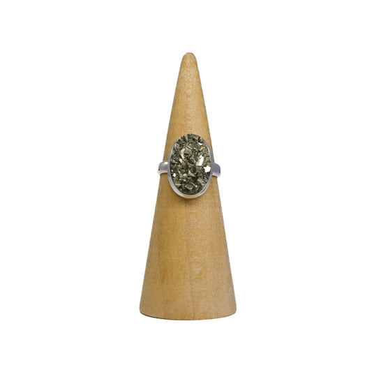 Pyrite ring representing manifesting power. Pairs with Libyan Desert Glass. Shop now for crystal jewelry!