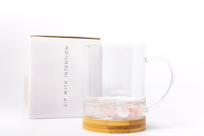 Crystal Mug for Love + Connection with Rose Quartz and Clear Quartz Crystals