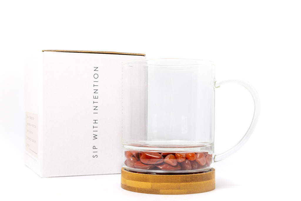 Crystal Mug for Confidence + Creativity with Carnelian and Red Jasper Crystalsu
