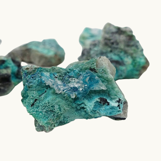 Chrysocolla and Shattuckite raw pieces, approximately 1.5" in size, handpicked for you by Juniper Stones.
