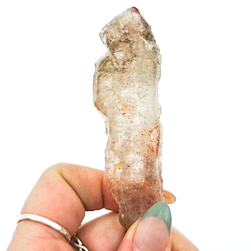 Rough Tabby Elestial Quartz Crystal, approximately 3.25 inches long and 1 inch wide