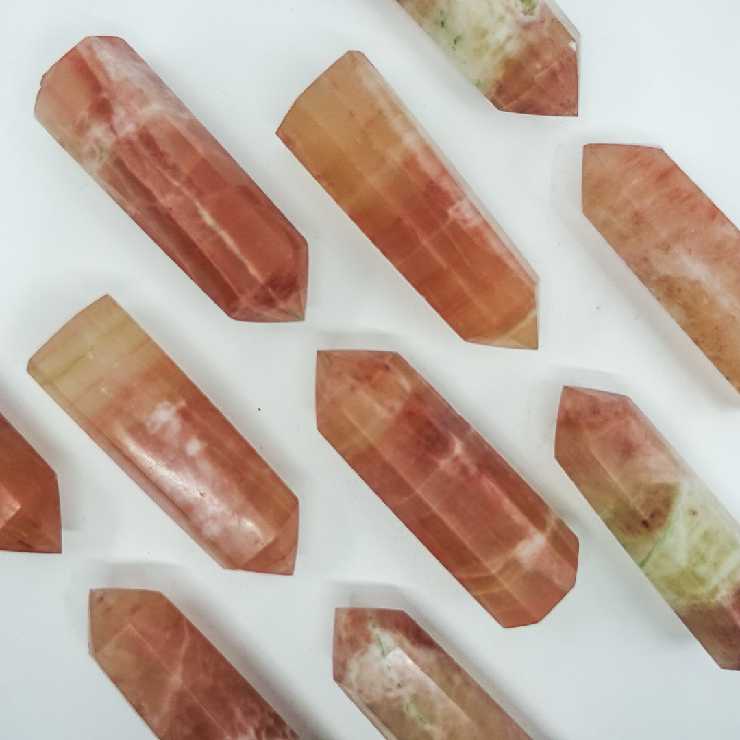 Pink Calcite Polished Points - Revitalize energy, multicolored calcite, boost brain function