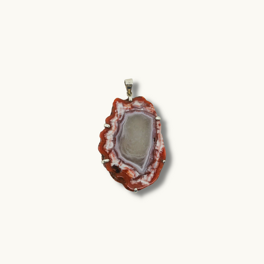 Agate Pendant - A natural energy transformer known for its healing properties. Associated with the 3rd Eye and Crown chakras, agate enhances mental function and perception. Each pendant is unique, measuring approximately 2.25" x 1.5". Perfect for chakra healing and enhancing your style.