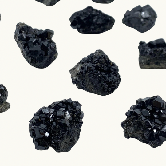 Black Garnet clusters, approximately 1 inch in size, handpicked for you by Juniper Stones.